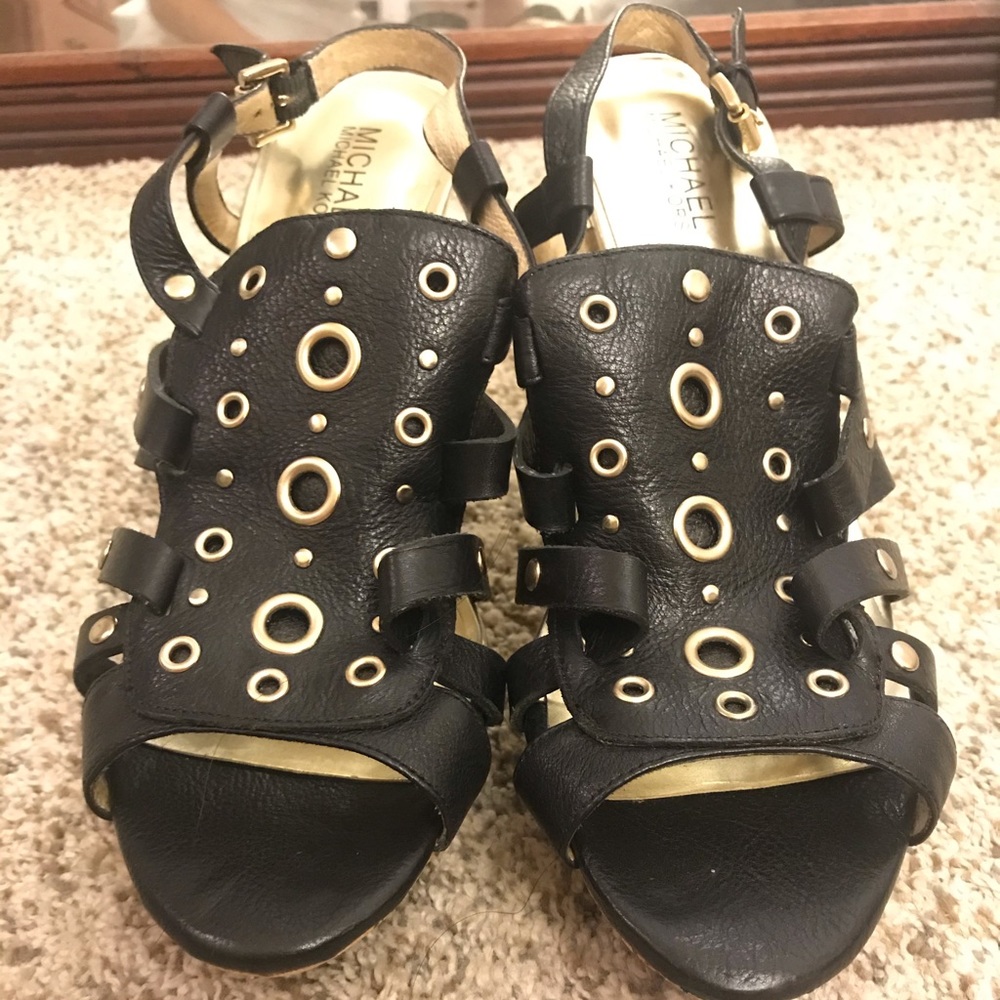 EUC Michael Kors Sz 9 black high heel sandals 4.5”